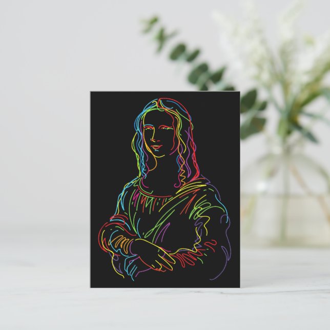 Cartão Postal Arte em linha abstrata da Mona Lisa néon (Em pé/Frente)