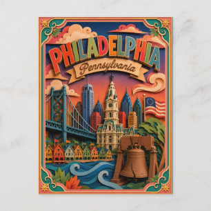 Cartão Postal Arte em Papel da Filadélfia Pensilvânia PopCut Est