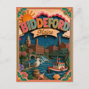Cartão Postal Arte em Papel de Biddeford Maine PopCut Estados