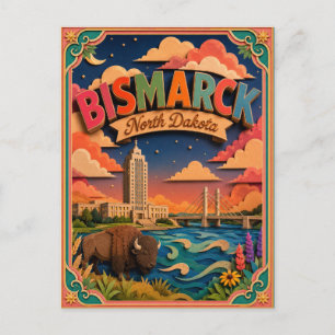 Cartão Postal Arte em Papel de Bismarck Dakota do Norte PopCut E