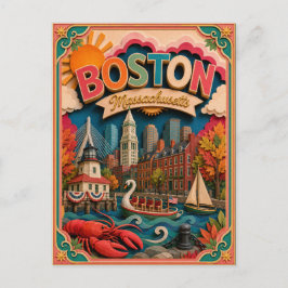 Cartão Postal Arte em Papel de Boston Massachusetts PopCut Estad