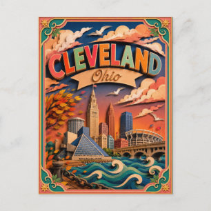Cartão Postal Arte em Papel de Cleveland Ohio PopCut Estados
