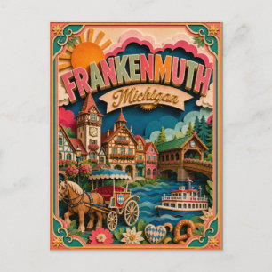 Cartão Postal Arte em Papel de Frankenmuth Michigan PopCut Estad