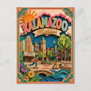 Cartão Postal Arte em Papel de Kalamazoo Michigan PopCut