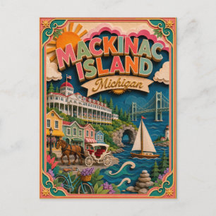 Cartão Postal Arte em Papel de Mackinac Island Michigan PopCut E