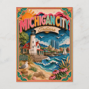 Cartão Postal Arte em Papel de Michigan City Indiana PopCut Esta