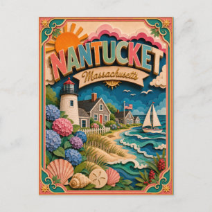 Cartão Postal Arte em Papel de Nantucket Massachusetts PopCut Es