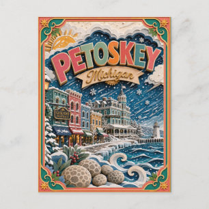 Cartão Postal Arte em Papel de Petoskey Michigan PopCut Estados