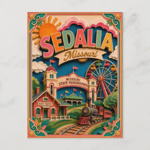 Cartão Postal Arte em Papel de Sedalia Missouri PopCut Estados