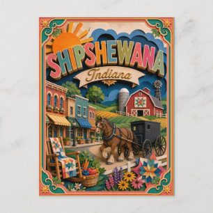 Cartão Postal Arte em Papel de Shipshewana Indiana PopCut Estado