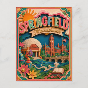 Cartão Postal Arte em Papel de Springfield Massachusetts PopCut