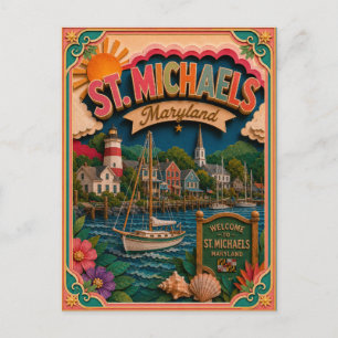 Cartão Postal Arte em Papel de St. Michaels Maryland PopCut Esta