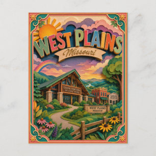 Cartão Postal Arte em Papel de West Plains Missouri PopCut Estad