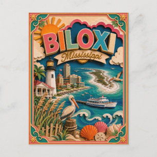 Cartão Postal Arte em Papel PopCut Estados Biloxi Mississippi