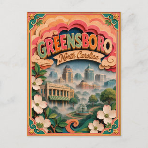 Cartão Postal Arte em Papel PopCut Estados Greensboro Carolina d