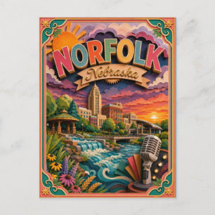 Cartão Postal Arte em Papel PopCut Estados Norfolk Nebraska