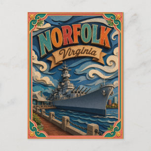 Cartão Postal Arte em Papel PopCut Estados Norfolk Virgínia