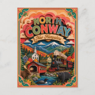 Cartão Postal Arte em Papel PopCut Estados North Conway New Hamp
