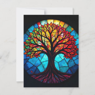 Cartão Postal Arte em Vidro Colorido, Árvore da Vida em Vidro Co