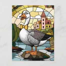 Cartão Postal Arte em Vidro Pintado, Ganso Bobo em Vidro Pintado