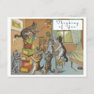 Cartão Postal Arte engraçada de gatos de Louis Wain vintage pens