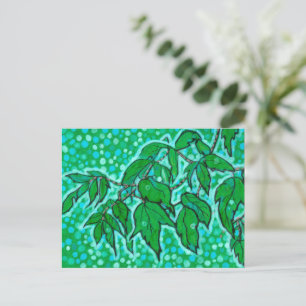 Cartão Postal Arte Esboço Floral de Verão Folhas Verdes da Natur