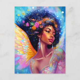 Cartão Postal Arte Fantasia Anjo Afro-Americano Senhora