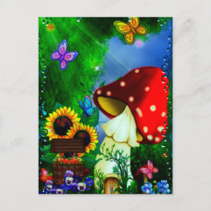 Cartão Postal Arte Fantasia Caprichosa do Vale dos Cogumelos