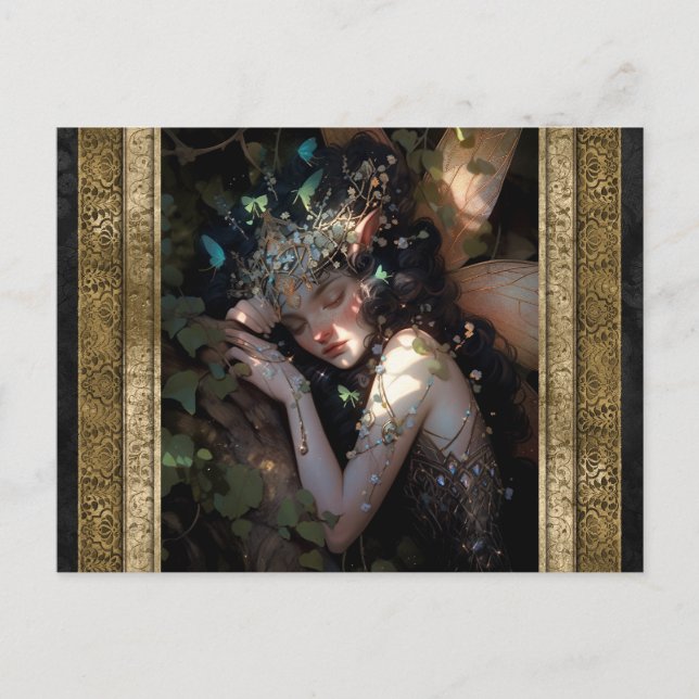 Cartão Postal Arte Fantasia Da Fada Dormindo (Frente)
