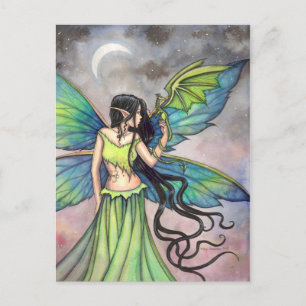 Cartão Postal Arte Fantasia da Fada Verde e do Dragão
