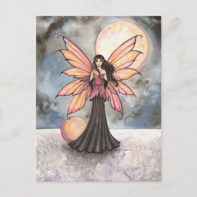 Cartão Postal Arte Fantasia Fada e Lua Cheia (Frente)