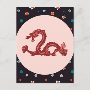 Cartão Postal Arte Fantasia Padrão Estrela Dragão Chinês