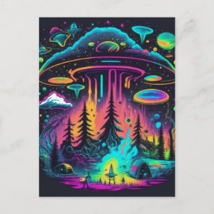 Cartão Postal Arte Fantástica Psíquica de OVNI