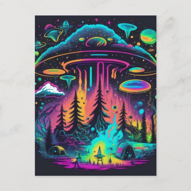 Cartão Postal Arte Fantástica Psíquica de OVNI (Frente)