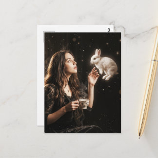 Cartão Postal Arte Fantástica Surrealista Chá da Tarde Com Coelh