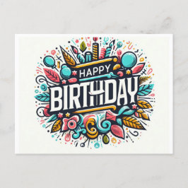 Cartão Postal Arte Feliz de Aniversário Vibrante - Celebração Wh