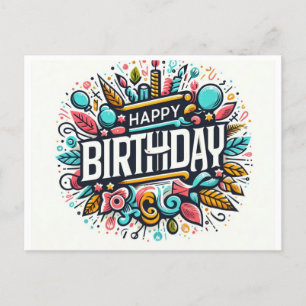 Cartão Postal Arte Feliz de Aniversário Vibrante - Celebração Wh
