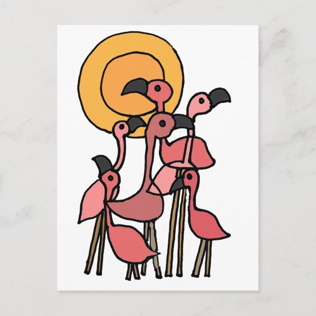 Cartão Postal Arte Flamingo Rosa Engraçada (Frente)