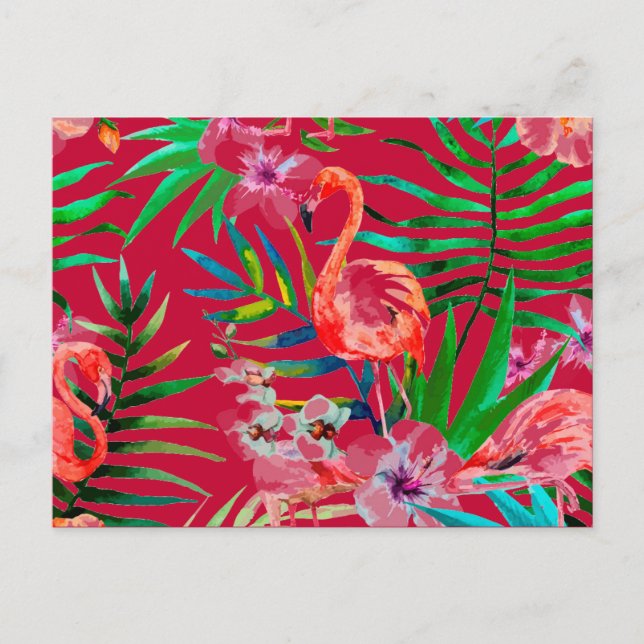 Cartão Postal Arte flamingo rosa tropical (Frente)