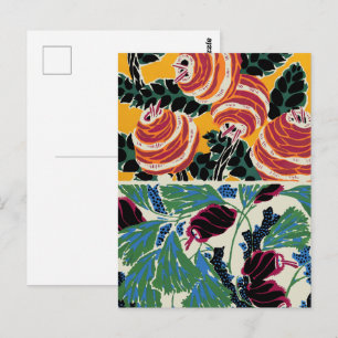 Cartão Postal Arte Floral Abstrata Vibrante Magenta e Laranja