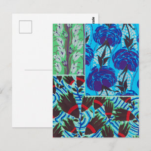 Cartão Postal Arte Floral Azul e Verde Maximalista Vibrante