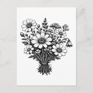 Cartão Postal Arte floral botânica linocut de flores silvestres 