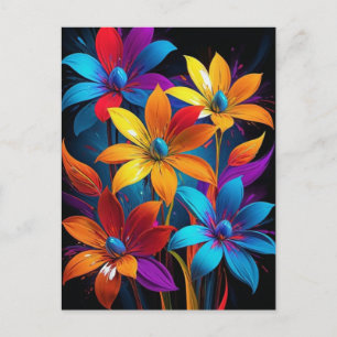 Cartão Postal Arte Floral Colorida Abstrata Vibrante-32908