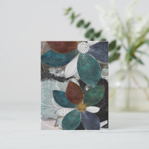 Cartão Postal Arte Floral com abstrato Linear com Petais Negros