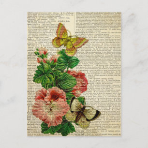 Cartão Postal Arte floral da borboleta na página do dicionário