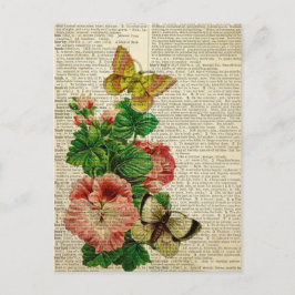 Cartão Postal Arte floral da borboleta na página do dicionário