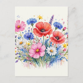 Cartão Postal Arte Floral de Buquê de Prado de Flores Silvestres
