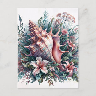 Cartão Postal Arte Floral de Concha Marinha