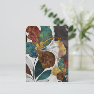 Cartão Postal Arte Floral de Linha Dourada abstrato com Petinhas