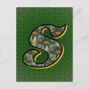 Cartão Postal Arte Floral de Margaridas com Inicial de Monograma